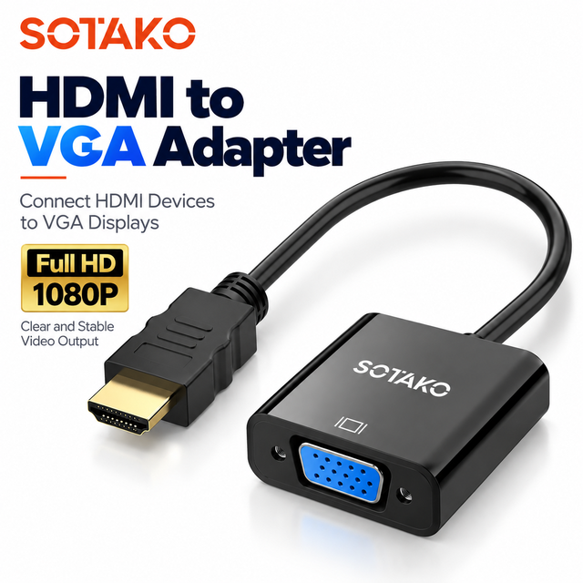 SOTAKO for to VGA Adapter 1080P Full HD Male to Female Video Converter Plug & Play Black for Laptop PC TV Box Monitor Projector