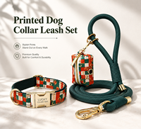 Ensemble collier et laisse pour chien style festival, motif imprimé, laisse en corde avec sac à déjections, collier pour chien gravé sur mesure, fournitures pour animaux de compagnie en gros