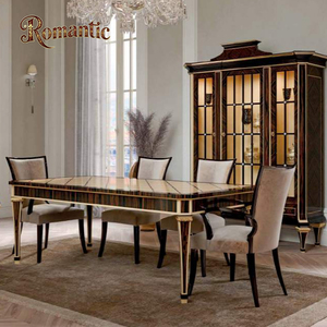 Ensemble de <span class=keywords><strong>table</strong></span> et de chaises de salle à manger en <span class=keywords><strong>bois</strong></span> naturel néoclassique de luxe avec <span class=keywords><strong>table</strong></span> de salle à manger en <span class=keywords><strong>bois</strong></span> massif noir brillant 6 places - Product Image 2