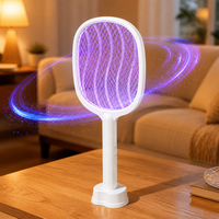 Lampe anti-moustiques sur pied avec raquette électrique anti-insectes 2-en-1, lumière UV rechargeable pour chambre à coucher et usage nocturne