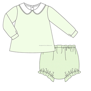 Set di stampa personalizzata per bebè Set lavorati a Micro quadretti abbinati per bambina Set di abbigliamento con colletto Peter Pan abiti <span class=keywords><strong>invernali</strong></span> da neonato - Product Image 3