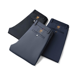 Pantaloni <span class=keywords><strong>da</strong></span> Uomo Primaverili/Autunnali Spessi Antirughe; Pantaloni Casual a Gamba Dritta Larghi ad Alta Elasticità con Cerniera Decorata e Tasche Multiple - Product Image 1