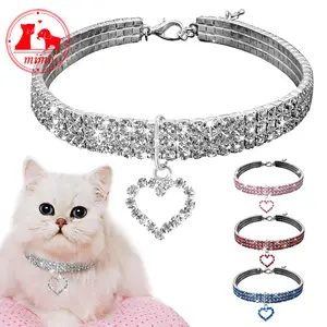 Collare per cani a forma di cuore collare per gatti con strass taglia 20CM 25CM 30CM per cani di piccola taglia gatti prodotti per animali rosa blu rosso D20