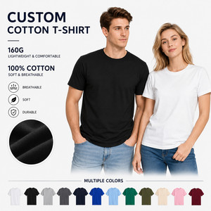 Custom Logo 160G 100% Cotton <b>Men</b> Women T-<b>Shirt</b> Soft Breathable Blank Tee Wholesale S-3XL Multi Color Ebony - Product Image 1