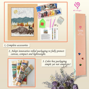 ชุดภาพวาดเพชรลายภูเขาและกวางพร้อมกรอบรูปทรงสี่เหลี่ยมผืนผ้าแบบ DIY - Product Image 3