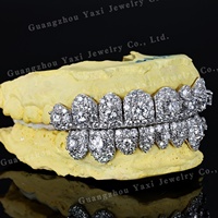 Grillz de style Hip Hop certifiés par un tiers, entièrement sertis de pierres, pour la bouche (supérieur et inférieur), en Or blanc plaqué 10K 14K 18K, Argent S925, avec grandes pierres, pour hommes