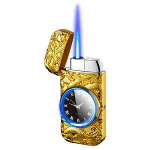 Montre Dragon légère créative, briquet gonflable coupe-vent, torche de flamme bleue, briquet de soulagement, briquet Cool, montre personnalisée