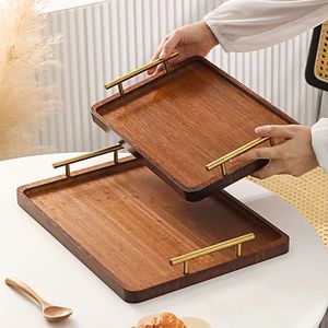 Wooden Serving <b>Tray</b> Rectangular With Handle For Hotel <b>Tea</b> Coffee Dessert Solid Color 3 Sizes Set - Product Image 3