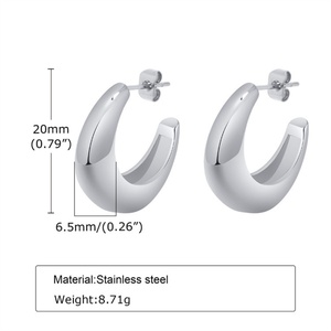 Boucles d'oreilles en acier inoxydable simple en gros, clous d'oreilles en forme de C, bijoux - Product Image 3