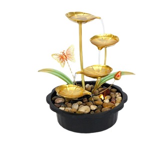 Feng Shui Water Feature Metal Desk Decor <b>Lighted</b> Indoor Office Home Accent With Stones And <b>Butterfly</b> Design - Product Image 5