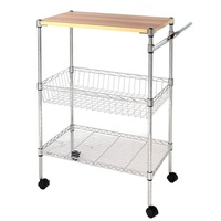 Carrito de Cocina Rodante de 3 Niveles, Metálico Cromado, con Tablero de MDF