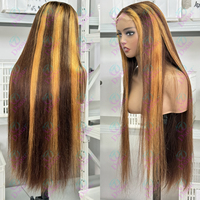 Perruque Lace Frontale Complète 13x6 en Cheveux Naturels Vietnamiens Bruts Alignés avec les Cuticules, Ombre Marron, Sans Colle, HD, Perruque en Cheveux Humains