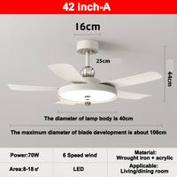 Ventilateur de plafond LED moderne 42 pouces 2026, nouveau, avec télécommande, design de lustre décoratif, moteur CC, haut-parleur Bluetooth, lumières, Chine