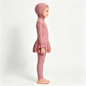 Kids Muslim Burkini 3-Piece Swimsuit Full Coverage <b>Modest</b> Swimwear <b>Set</b> Long Sleeve Matching Hijab For Girls - Product Image 4