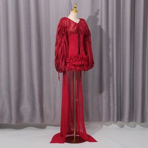 Vestido de Fiesta Corto de Lujo para Mujer, Estilo Irregular con Espalda Descubierta y Cola de Encaje, Marca OUDINA - Product Image 3