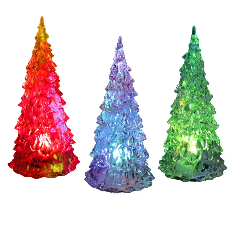Şeffaf akrilik Led renkli kristal yanıp sönen gece lambası Mini şeffaf beyaz noel ağacı yanıp sönen noel ağacı