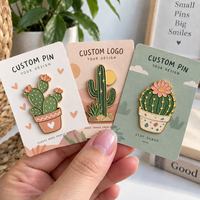 Épinglette personnalisée en émail souple ou dur, motif cactus ou succulente en pot, design gratuit, badge en métal plaqué or avec carte de support