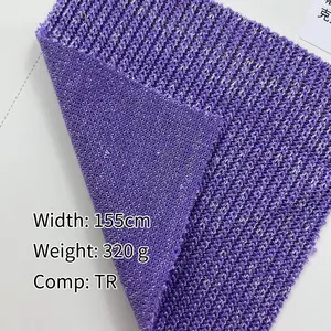 Púrpura 155cm 320gsm TR Poliéster Rayón Ropa de punto brillante Suéter Tela de diseño liso para prendas de niñas