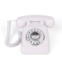 Téléphone filaire Shengtong 8020 blanc en plastique ABS, style vintage, avec clavier rotatif, fonction de recomposition et haut-parleur mains libres, design antique et rétro