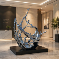Escultura Moderna de Acero Inoxidable con Espejo Grande y Diseño de Salpicaduras de Agua para Hotel o Plaza |   Abstracto de Lujo de Alta Gama Personalizado para Exteriores