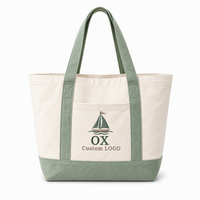Sac fourre-tout en toile brodé sur mesure avec motif bateau, vert sauge, sac à main bateau avec poche avant, sac en coton robuste pour les vacances