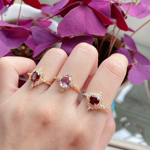 Ciondoli di gioielli raffinati Custom Anel Feminino Oavl gemma intarsio Cz zircone croce stella stella <span class=keywords><strong>rosso</strong></span> <span class=keywords><strong>anello</strong></span> <span class=keywords><strong>granato</strong></span> fiore - Product Image 2