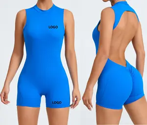 High Quality Elastin Backless Workout Romper Gym Fitness Bodysuits Women 1 Piece Yoga Jumpsuit