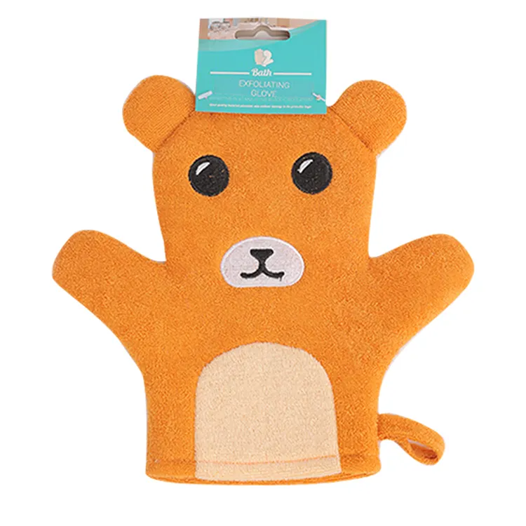 Gants exfoliants pour bébés, 2 pièces, logo personnalisé, en coton éponge, marionnette de bain, mitte de lavage pour nouveau-né, vente en gros