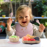 Nouveauté 2025 : Assiettes Bébé en Bambou Forme Animale, Bavoir en Silicone, Set Vaisselle pour Enfants