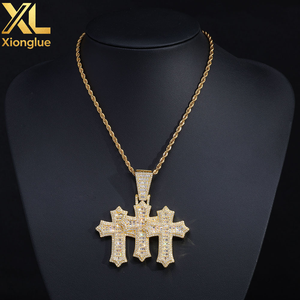 Colgantes de Cruz para Collar, Chapados en Oro, de Latón con Circonita Cúbica, Joyería de Moda Hip Hop, Venta al por Mayor, Personalizados - Product Image 6