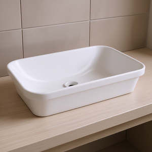 Lavabo de Baño de Cerámica Ovalado con Borde Autoadhesivo, Sobre Encimera, Diseño Contemporáneo Pulido - Product Image 2