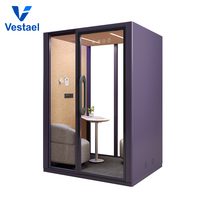 Vestael – Unité de bureau acoustique compacte et portable, double poste, avec éclairage LED, pour espace de coworking intérieur, conception studio