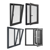 Ventanas abatibles francesas de triple acristalamiento de aluminio exterior moderno con pantallas de vidrio templado Aleación de aluminio negro para casa