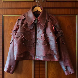 YSJY定制真皮冬季拉链夹克男士休闲风衣摩托车自行车手压花皮夹克 - Product Image 5