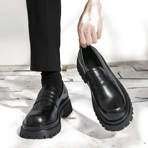 Mocassins d'affaires respirants à semelle épaisse et bout large, à enfiler, unis, formels, à plateforme, Printemps Été Automne - Product Image 3