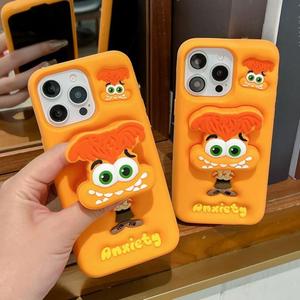 3D phim hoạt hình bên trong ra ngoài lo lắng chủ Silicone điện thoại di động Trường hợp đối với iPhone 17 16 15 14 13 Pro Max cao su đứng dễ thương bìa - Product Image 1