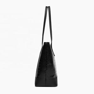 Nouvelle mode de sac fourre-tout en cuir <span class=keywords><strong>noir</strong></span> motif crocodile pour femmes sac à main en PU avec poche avant - Product Image 6