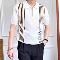 T-shirt à manches courtes pour homme, coupe ajustée, respirant, sans repassage, anti-humidité, tricoté, col à revers, demi-zip, style Old Money, en soie glacée