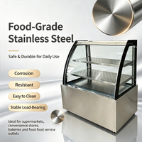 Lemari Penyimpanan Makanan Kaca Lengkung Stainless Steel Berkualitas Tinggi, Lemari Pemanas dan Penampil Makanan untuk Toko