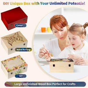 Cassetta in <span class=keywords><strong>Legno</strong></span> <span class=keywords><strong>di</strong></span> Pino Non Finita con Coperchio a Cerniera, Grande, per Artigianato, Stoccaggio e Fai-da-Te - Product Image 3