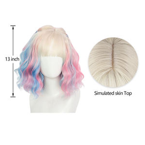 Parrucca Sintetica Corta Ondulata Blu Rosa per Cosplay Anime Serie TV Wednesday Little <span class=keywords><strong>Wolf</strong></span> Girl Enid Sinclair - Product Image 4