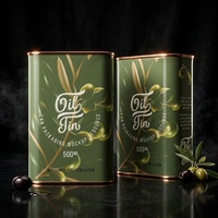 Boîte en métal pour huile d'olive de 500 ml, avec bordure en cuivre, conteneur en fer blanc de qualité alimentaire, imprimé feuille d'olivier, emballage haut de gamme pour huile comestible