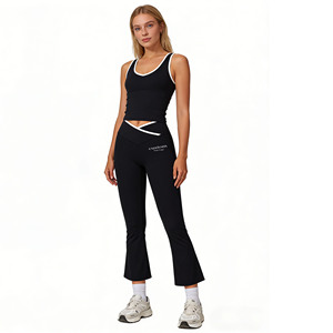 <span class=keywords><strong>Ensemble</strong></span> de <span class=keywords><strong>sport</strong></span> pour femmes : Legging évasé taille haute et brassière élastique, personnalisable avec logo, idéal pour la gym, le fitness et le yoga (2 pièces) - Product Image 3