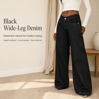 Jean en denim droit taille haute personnalisé pour femme, style décontracté vintage avec accessoires de sac à main
