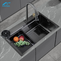 Smart Nano 201/304 Double bol en acier inoxydable, évier de cuisine fait à la main avec robinet cascade