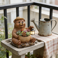 Statue de jardin en forme d'ours à énergie solaire avec lanterne, pot à fleurs en résine pour plantes succulentes, décoration de jardin extérieur, figurine d'animal