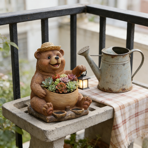 Maceta con Forma de Oso con Lámpara <span class=keywords><strong>Solar</strong></span>, Maceta de Resina para Suculentas, Decoración para Jardín, Patio o Terraza, Figura de Animal - Product Image 2