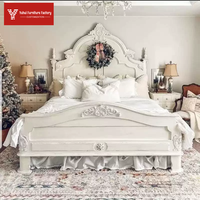 Lit double en bois massif de style rétro français, lit de 1,8 mètre, lit de princesse rococo sculpté de style européen, lit de mariage