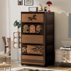 Vintage Style Storage Cabinet With <b>Drawers</b> Coffee Brown Rectangle Standing Type Clothing Organizer Bedroom Living Room Use - Product Image 1
