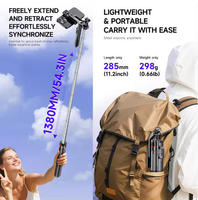 Trépied télescopique robuste en acier inoxydable F05 1380 mm, avec clip de téléphone détachable, télécommande intégrée, pour selfie Android